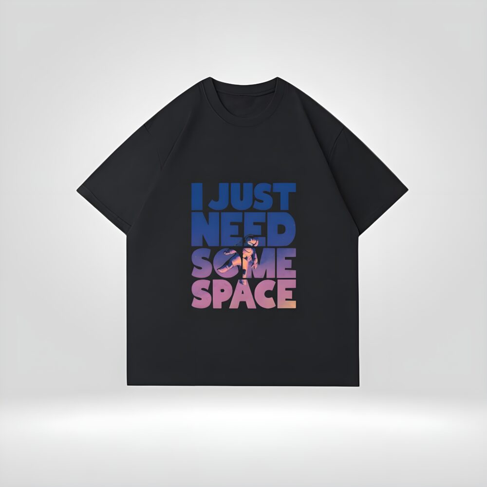 black oversized t shirt with (i need some space) print